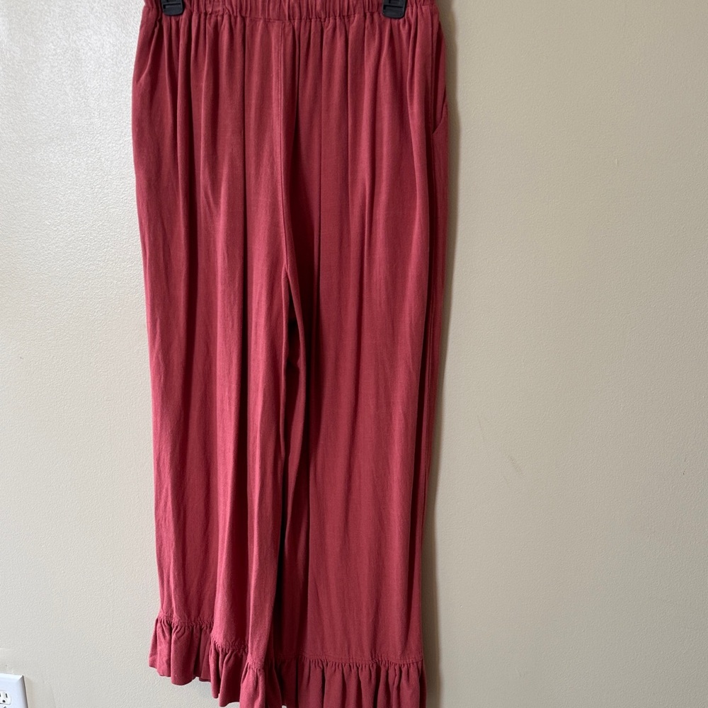 Tarse burnt Red Ruffle linen Pants - Picture 5 of 5